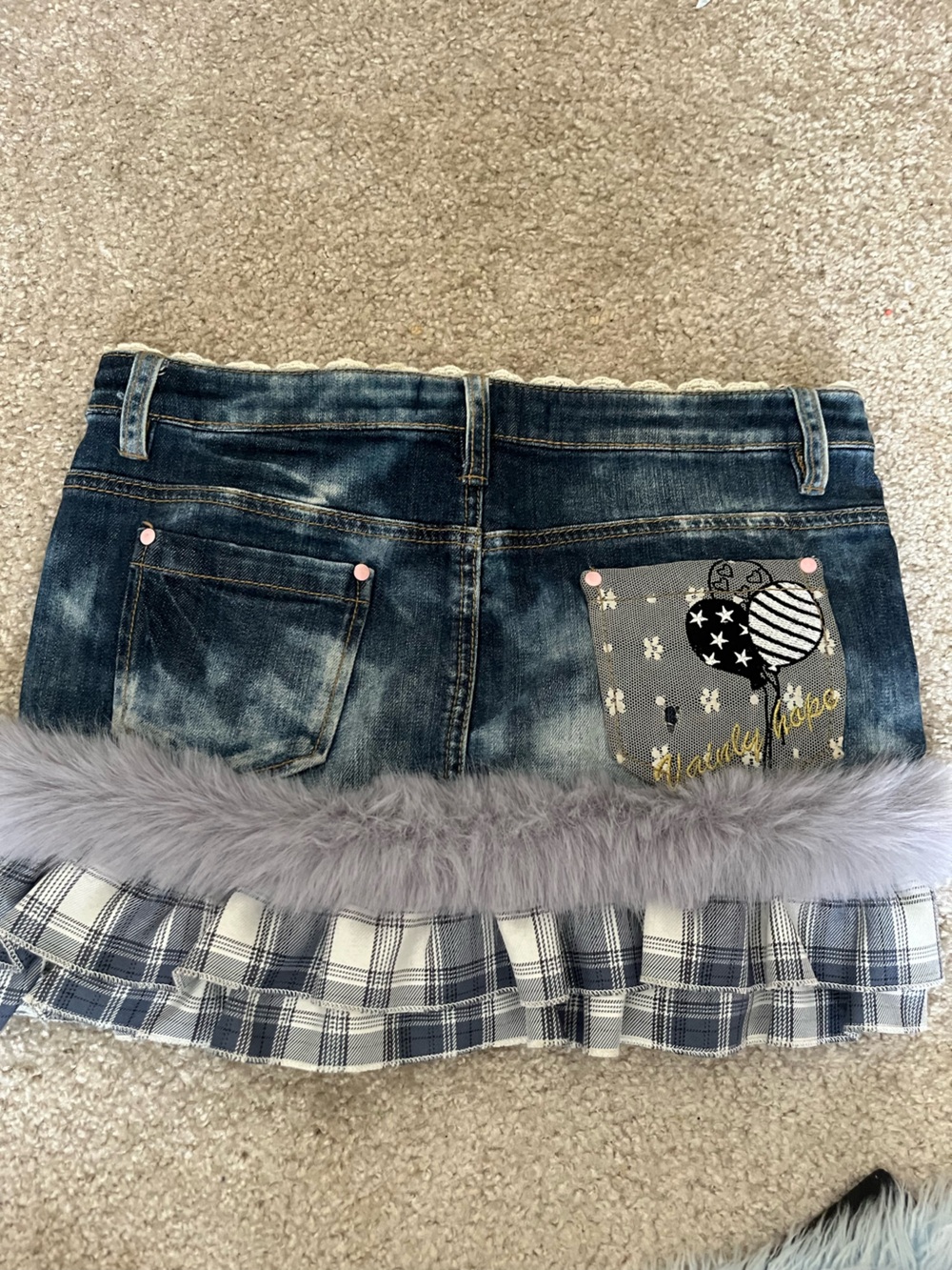 Women’s Denim Skirt with Plaid Ruffle & Hello Kitty Pocket size 27 - Picture 2 of 5